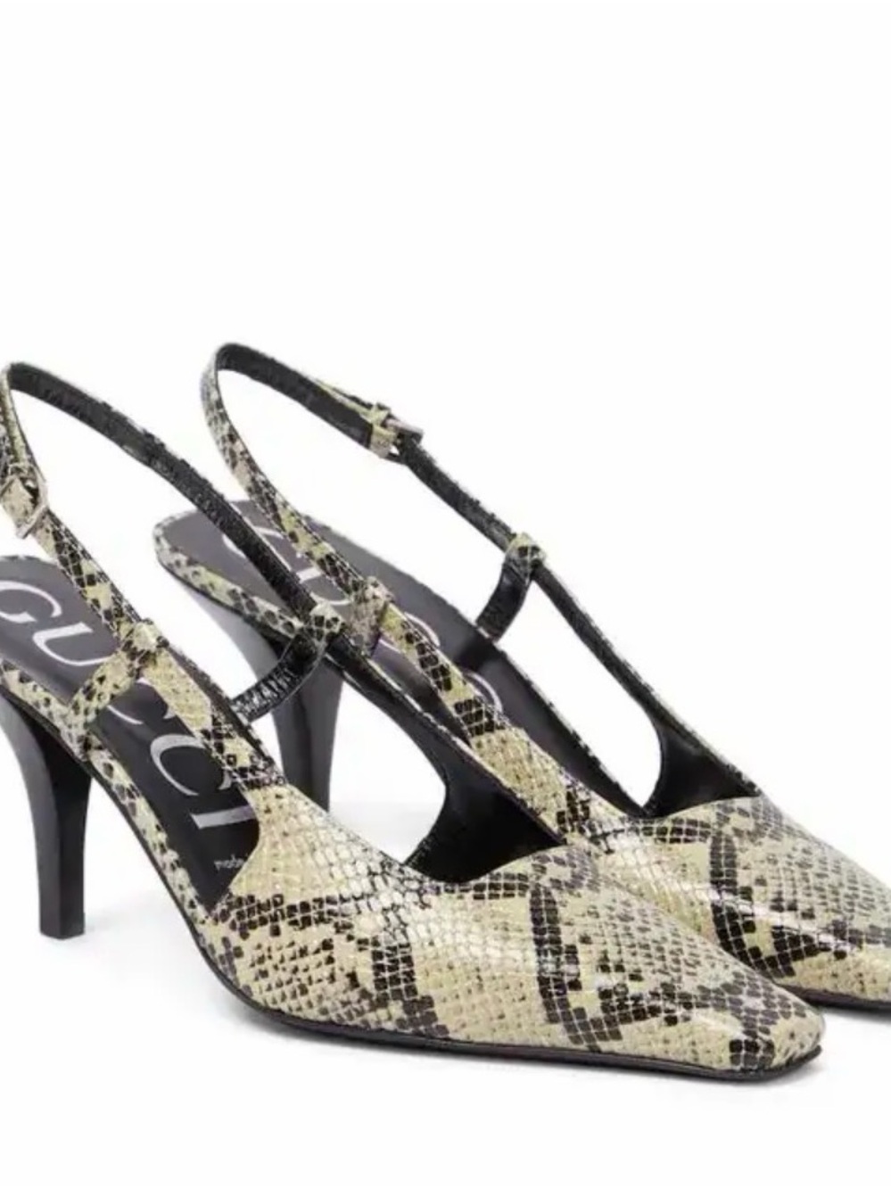GUCCI Snake-Print Slingback Pumps in Black and Beige Brand new size 5